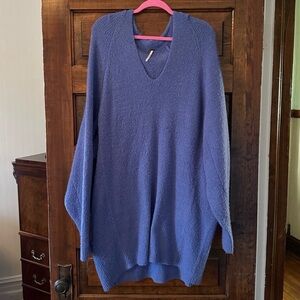 Free People Deep Blue V-Neck Sweater